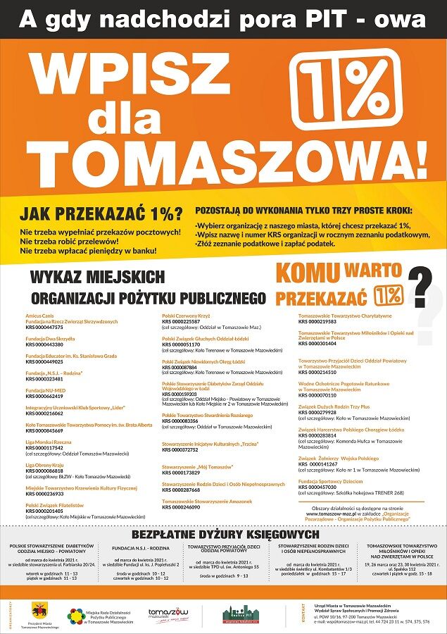 ​IX edycja kampanii społecznej „A gdy nadchodzi pora PIT-owa, wpisz 1% dla Tomaszowa”