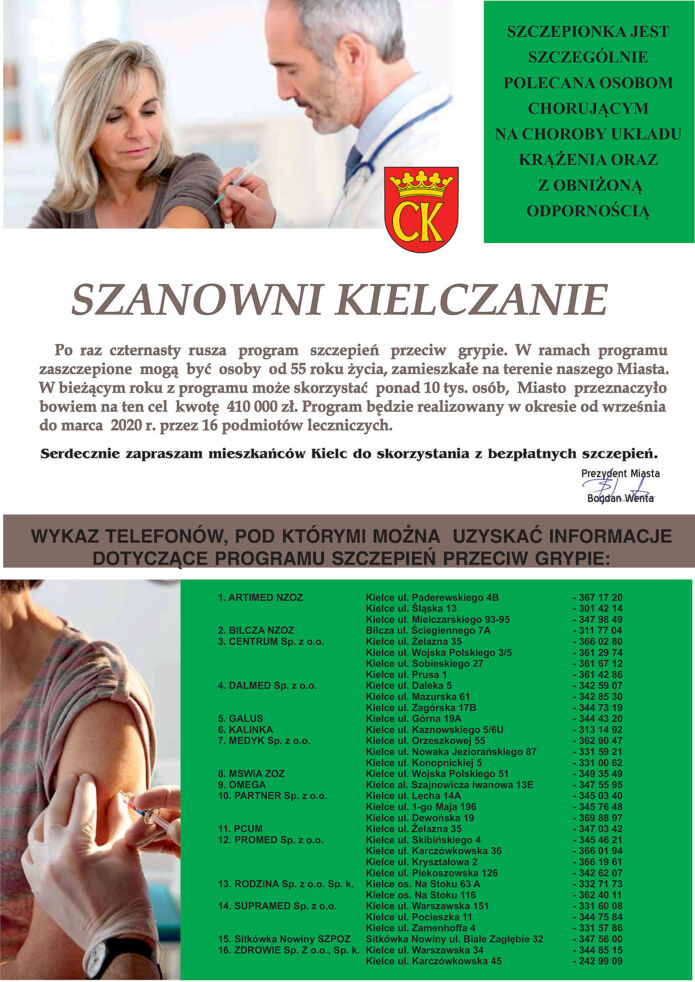 ​Po raz czternasty rusza program szczepień przeciw grypie dla mieszkańców Kielc