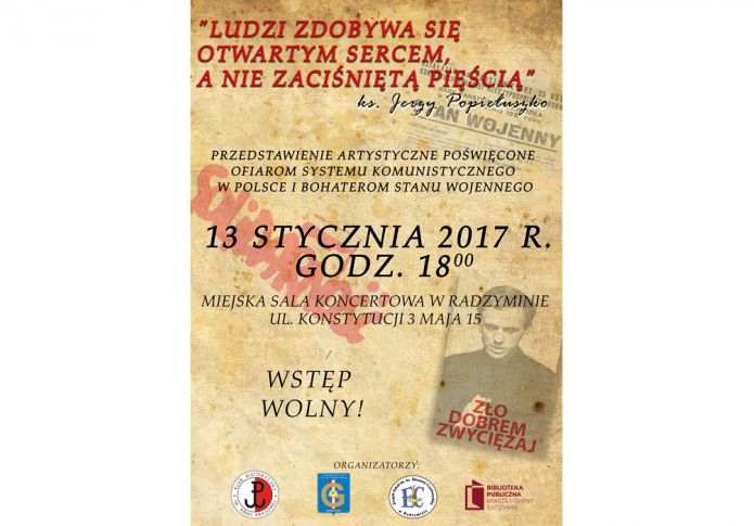 W piątek w Radzyminie przedstawienie poświęcone ofiarom systemu komunistycznego w Polsce i bohaterom stanu wojennego